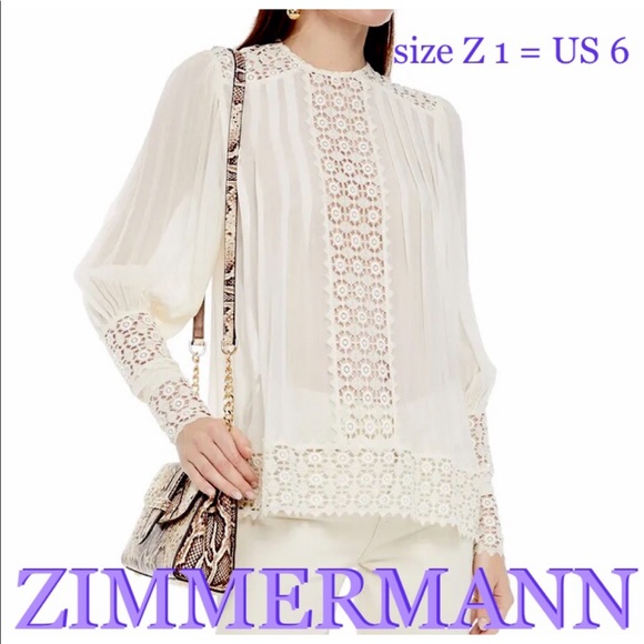ZIMMERMANN silk + lace blouse IVORY size 6 - Picture 3 of 16
